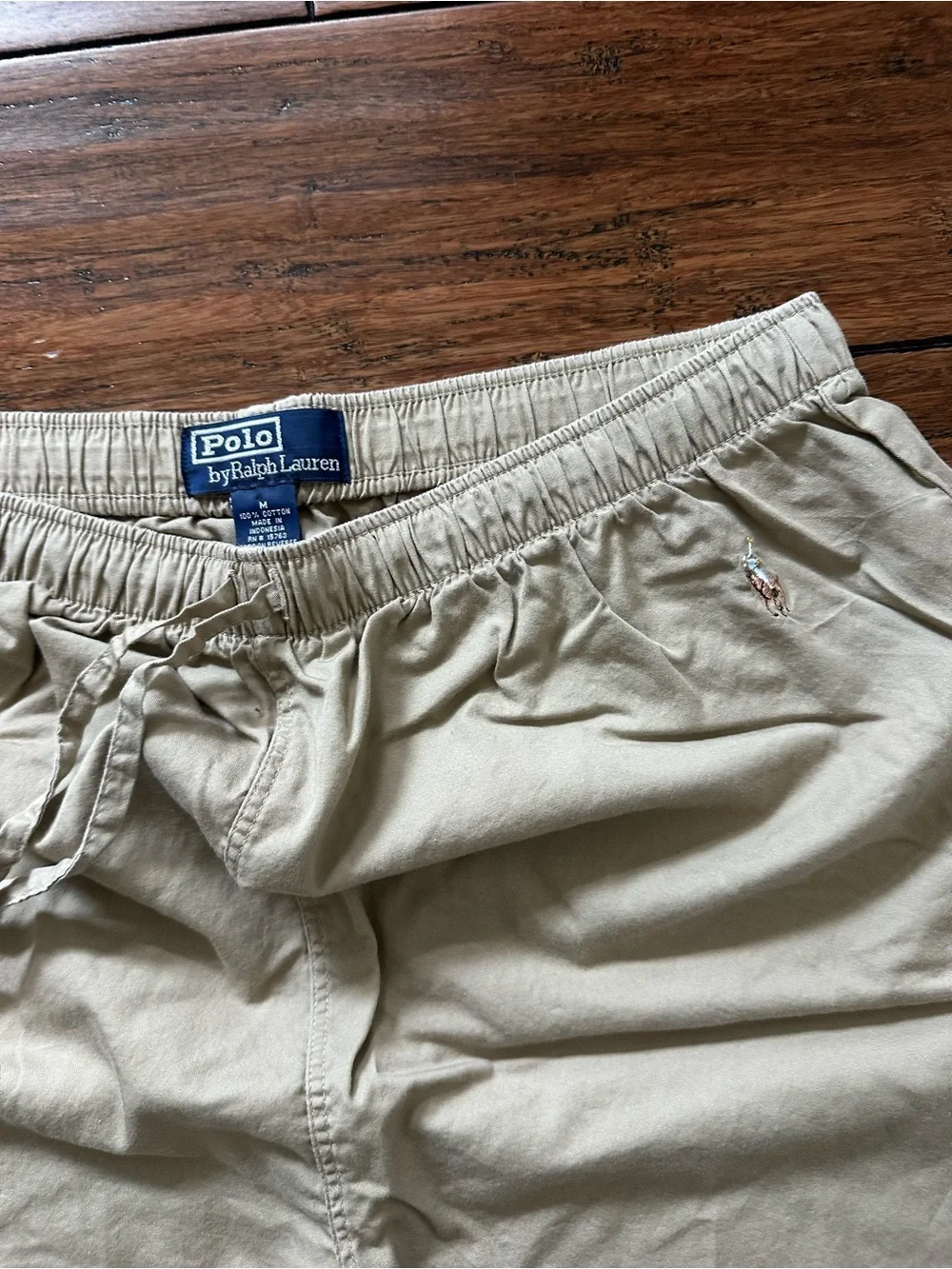 Vintage Polo Ralph Lauren M Khaki Cotton Drawstring Pants Lounge Flesh Pony